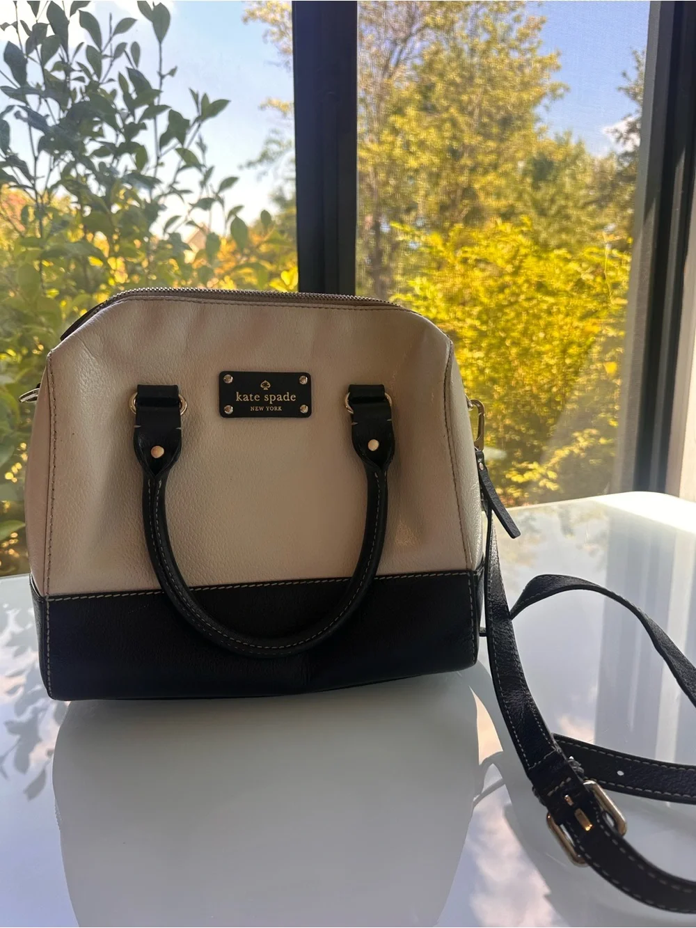 kate spade cream and black two-tone satchel